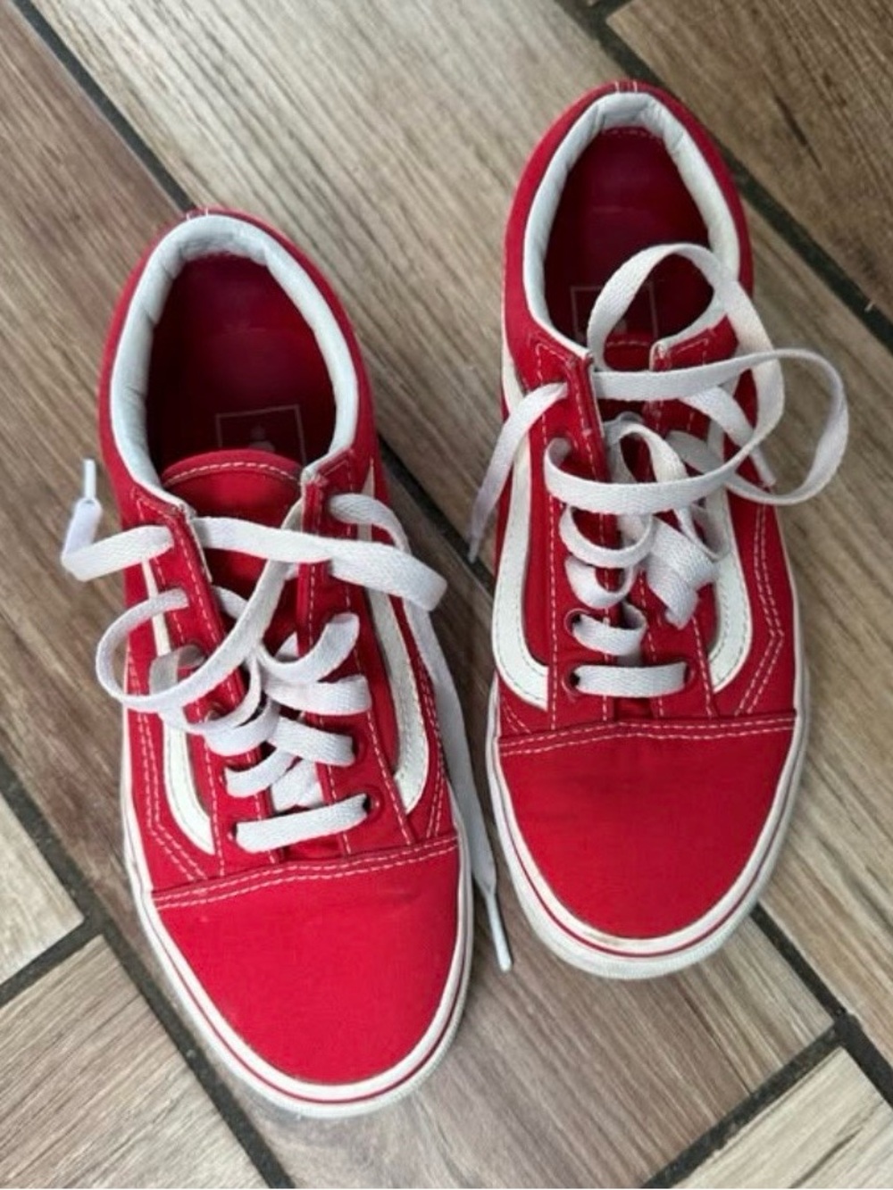 Vans Red and White Classic Old Skool Lace-Up Sneakers